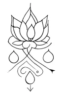 lotus, water drop, arrow, and circles tattoo design idea