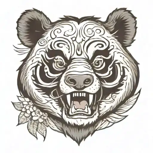 snarling panda head front view tattoo design idea