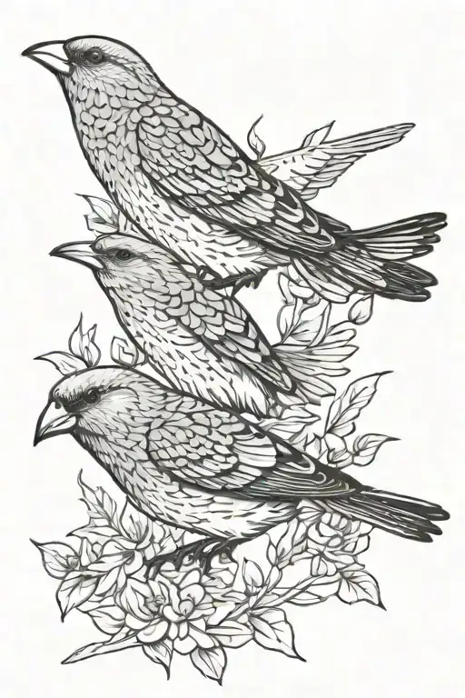 3 finch birds flying together tattoo design idea