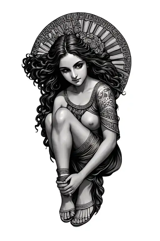 goddess nike adjusting her sandal greek tattoo design idea