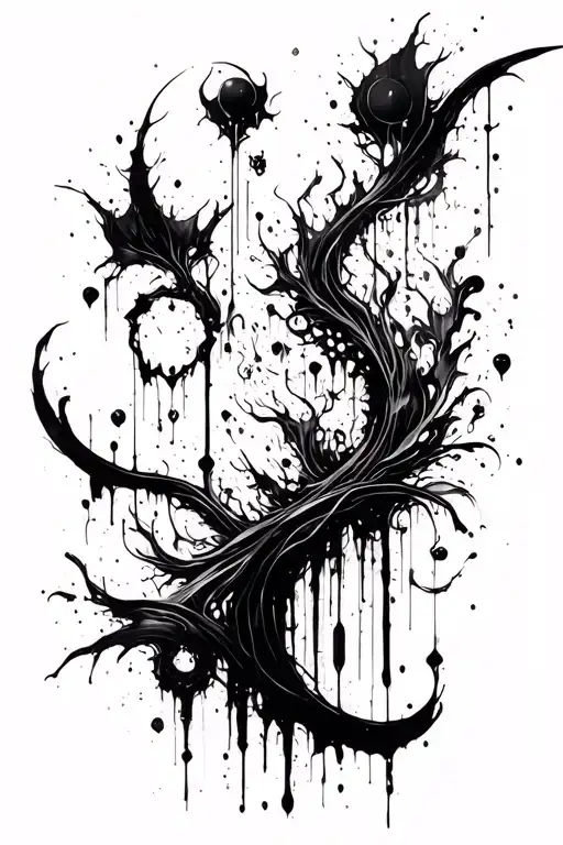 dark abstract, expressive blackwork, raw brush strokes cyber gothic ornamental, black ink tattoo design idea
