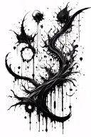 dark abstract, expressive blackwork, raw brush strokes cyber gothic ornamental, black ink tattoo design idea