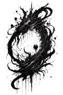 dark abstract, expressive blackwork, raw brush strokes cyber gothic ornamental, black ink tattoo design idea