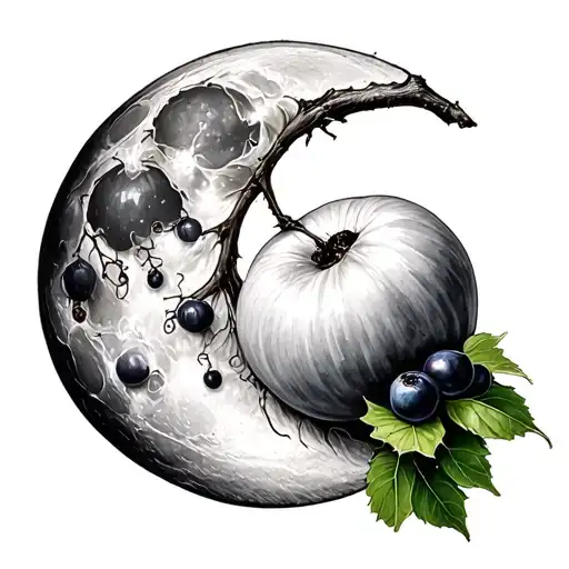 moon and mulberry fruit tattoo design idea