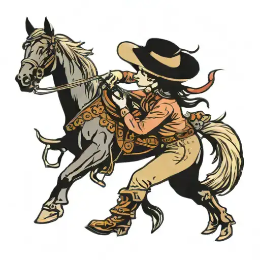 cowgirl with horse and gun tattoo design idea