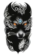 wolf blue eyes fire flames tattoo design idea