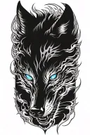 wolf blue eyes fire flames tattoo design idea