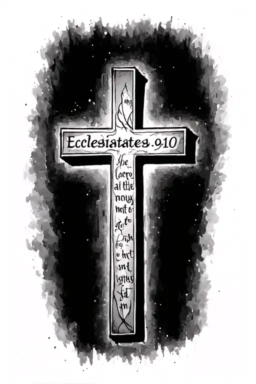 a cross going across the whole bottom of my forearm that has the quote "Ecclesiastes 9:10" through it horizontally tattoo design idea