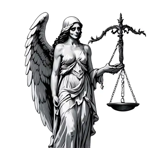 Angel of Death holding scale balanced tattoo design idea