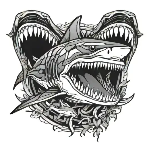 stained glass shark jaws wide open tattoo design idea