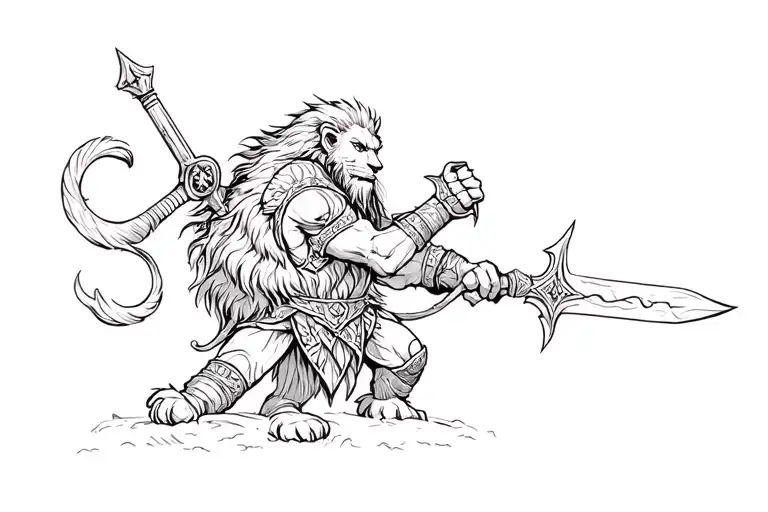 viking warrior wielding a sword scotland arms lion mixed tattoo design idea