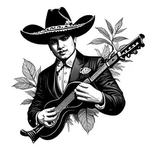 mariachi with lever action mescal plant background tattoo design idea