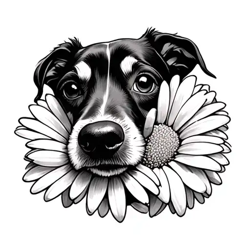 dog nose surrounded by a daisy tattoo design idea