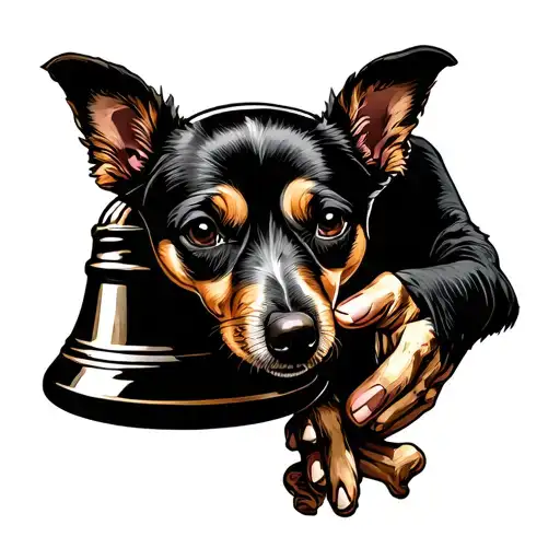 bell with dog bone hand holding tattoo design idea