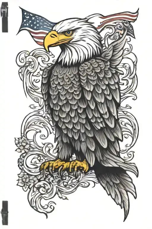 garden flag American flag bald eagle full sleeve tattoo design idea
