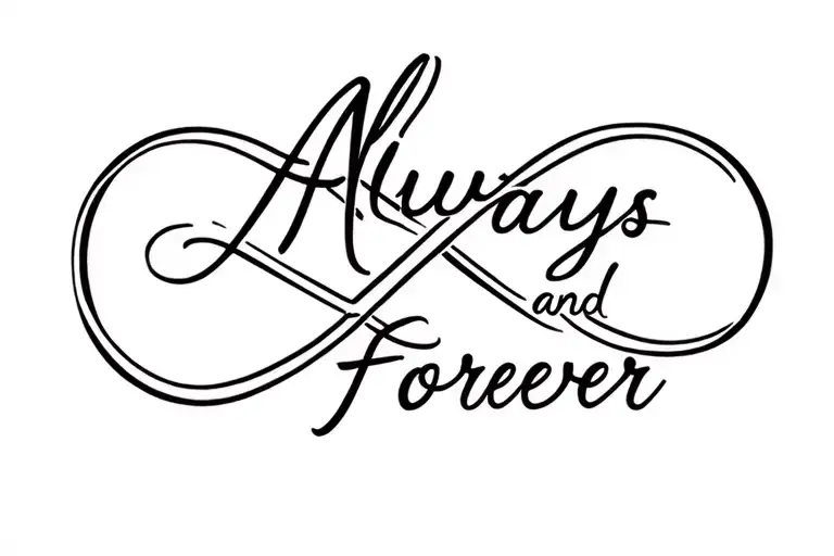 "Always and Forever" words in an infinity symbol intertwined tattoo design idea