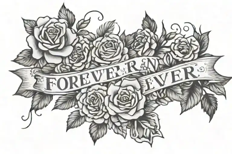 forever and ever amen words in fine line flowers and lace and nautical animals tattoo design idea