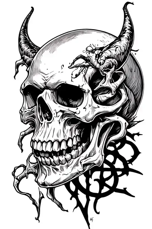 demonic skull anarchy symbol tattoo design idea