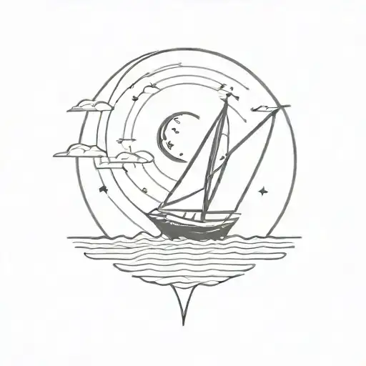 sailboat and moon bold line tattoo tattoo design idea