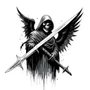 grim reaper with sword and wings background tattoo design idea