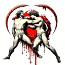 I want a tattoo of Dionysus and Apollo wrestling while bleeding an abyss from their wounds with an ouroboros  tattoo design idea