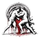 I want a tattoo of Dionysus and Apollo wrestling while bleeding an abyss from their wounds with an ouroboros  tattoo design idea