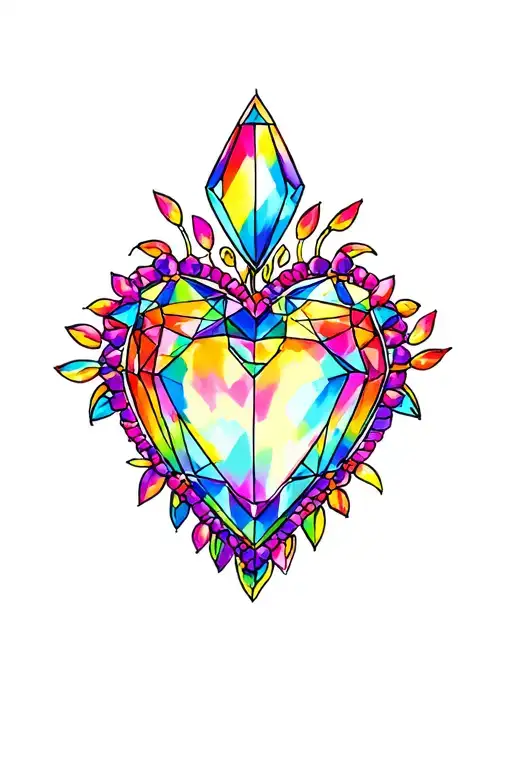 heart shaped jewel rainbow colors tattoo design idea