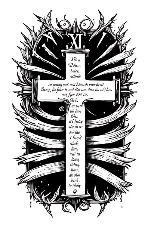 Cross with a bible verse and Roman numerals  tattoo design idea