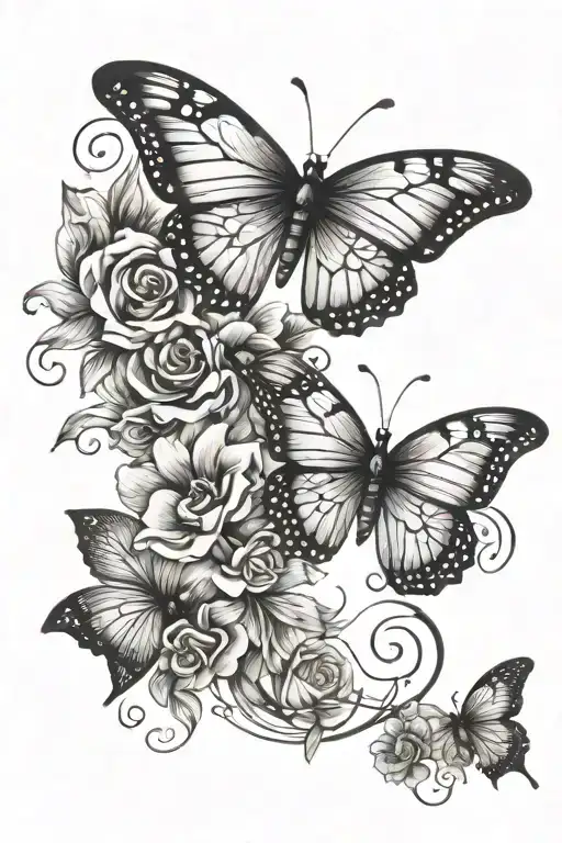 butterfly trail with floral hints tattoo design idea