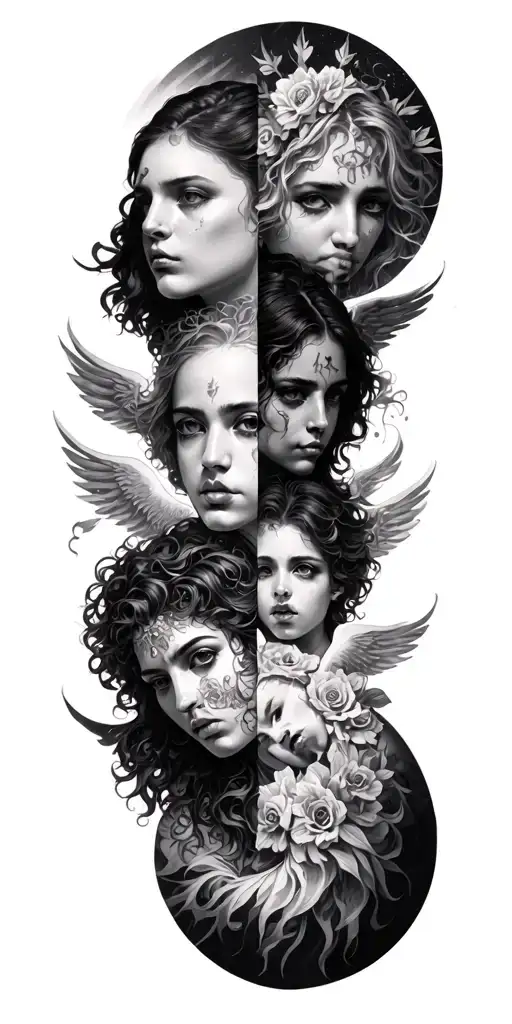 seven sins vs 7 heavenly virtues tattoo design idea