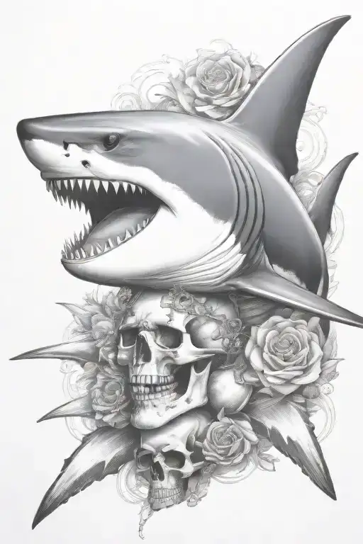 shark with skull and crossbones tattoo design idea