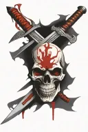 bloody skull with samurai sword  tattoo design idea