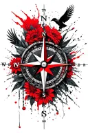 A compass with the trans symbol, flowers, birds, breaking chains and testosterone molecule tattoo design idea