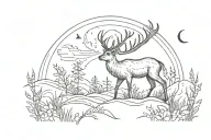 one deer grass moon line tattoo design idea