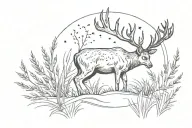 one deer grass moon line tattoo design idea