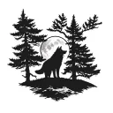 wolf moon pine tree tattoo design idea