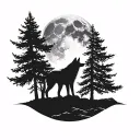 wolf moon pine tree tattoo design idea