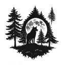 wolf moon pine tree tattoo design idea