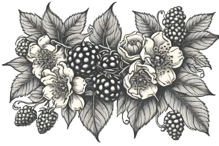 flowers and blackberries tattoo design idea