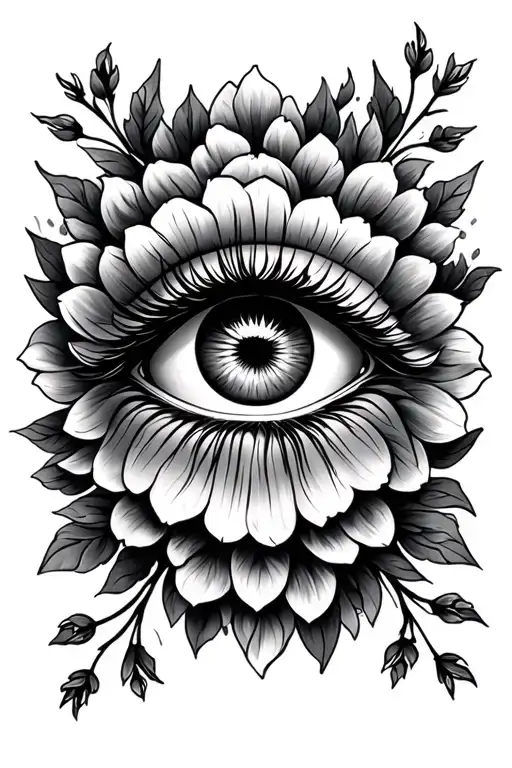 third eye surrounded by flowers tattoo design idea