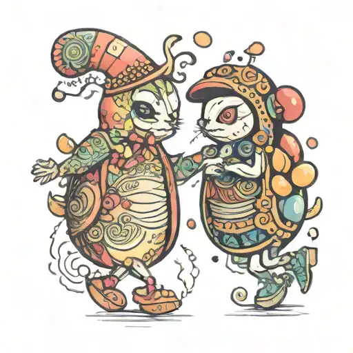 jelly bean and peanut shell dancing together tattoo design idea