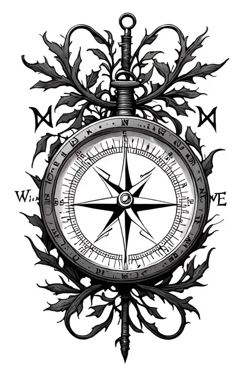 "Compass surrounded by vines" Nautical tattoo design idea