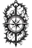 "Compass surrounded by vines" Nautical tattoo design idea