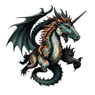 midieval dragon and mythical unicorn full body tattoo design idea