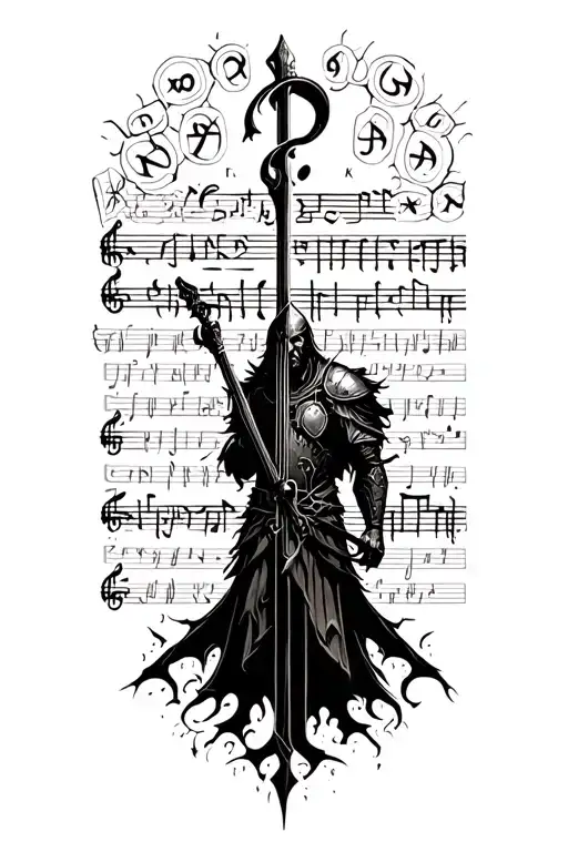 viking warrior runes forming musical notes tattoo design idea