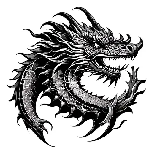 rahu a Hindu god ,a dragon head emerging tattoo design idea