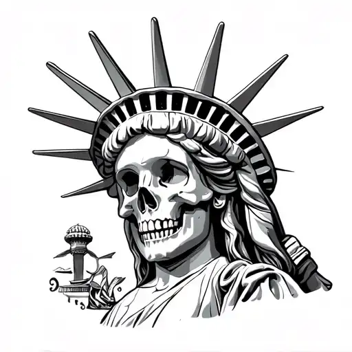 skull, lady liberty,1985 tattoo design idea