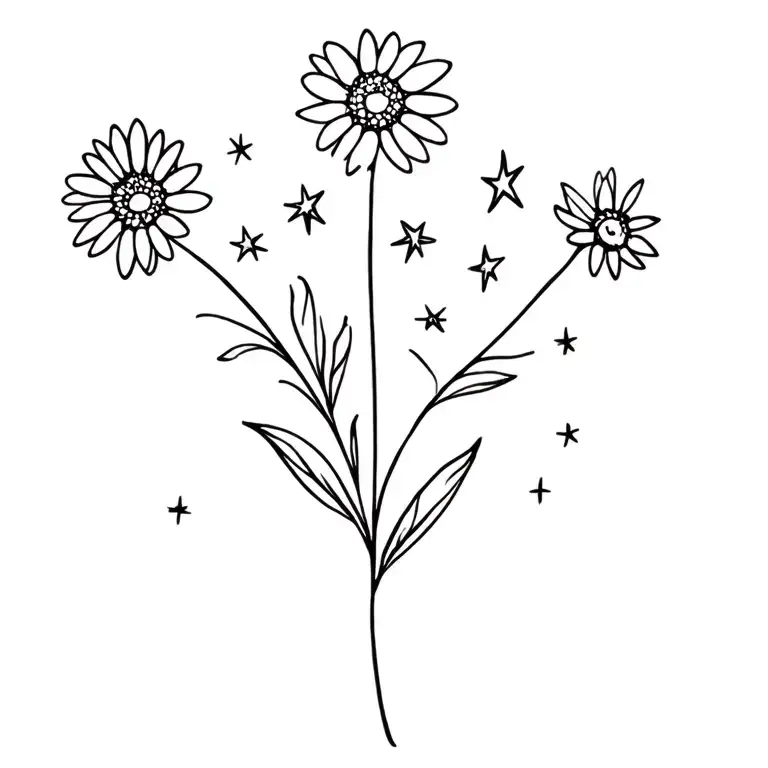 daisy, sea, stars tattoo design idea