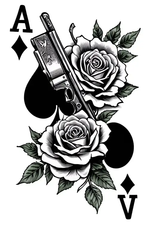 ace of spades, western, gun, dead roses tattoo design idea