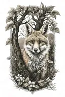 fox under a tree tattoo design idea